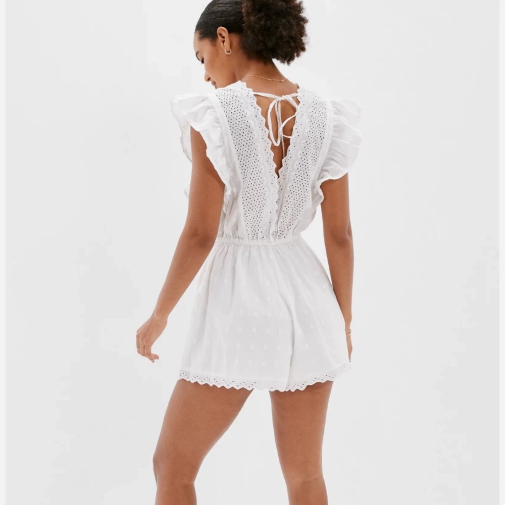 American Eagle Eyelet Pattern Lace White Romper S… - image 2
